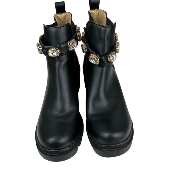 Steve Madden Amulet Rhinestone Chelsea Ankle Boots Black Size 8 Rubber Sole - Picture 3 of 9